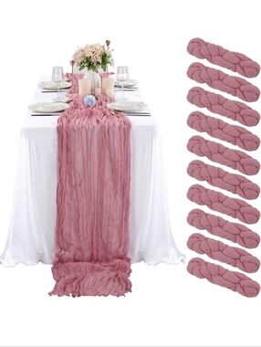 10 Pcs Dusty Rose Cheesecloth Table Runner